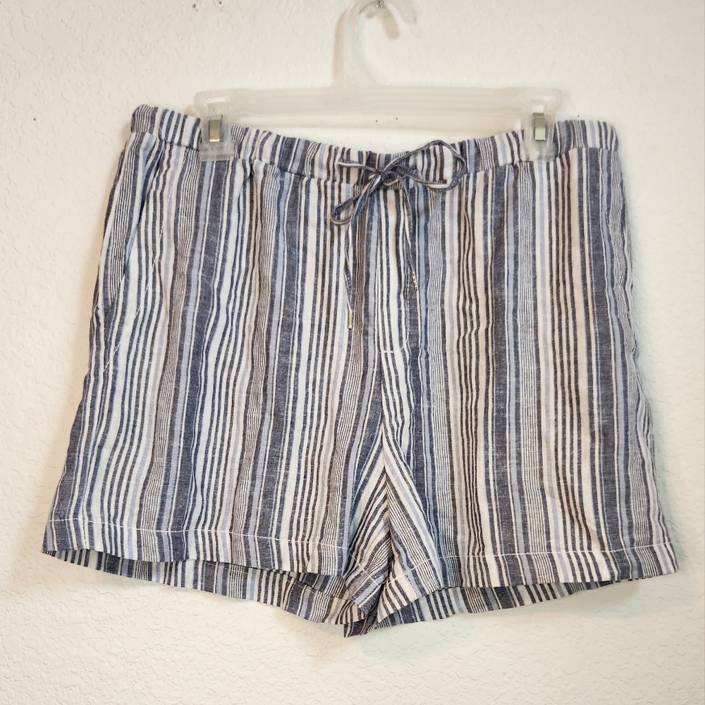 NWT Land 'N Sea Linen Blend Pull-On‎ Striped Shorts with Drawstring,  Size M